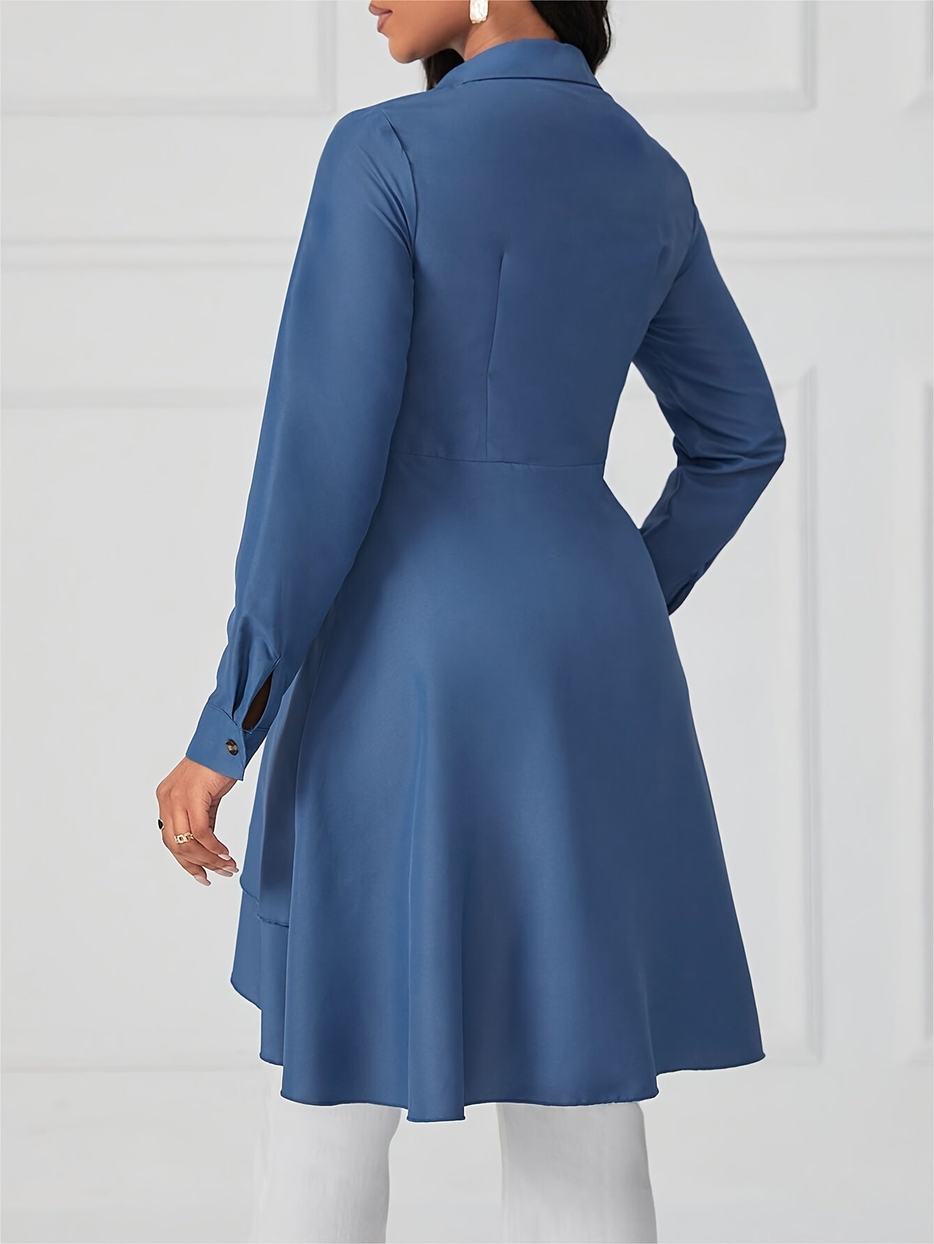 Elegant Solid Color Long Sleeve Shirt for Women - Button-Up, Non-Stretch Polyester Blend, Machine Washable, Elegant Special Project Style, ALL/Global/All